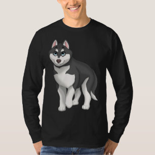 Camiseta Perro Husky Siberiano Blanco y Negro con Ojos Azul