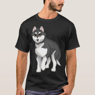 Camiseta Perro Husky Siberiano Blanco y Negro con Ojos Marr