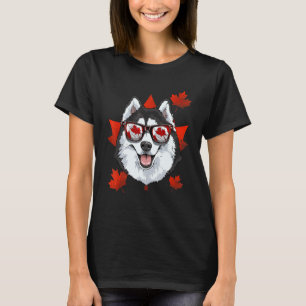 Camiseta Perro Husky Siberiano Canadiense Hoja de Arce Patr