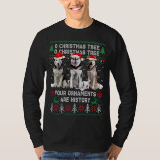 Camiseta Perro Husky Siberiano Cuerdo Árbol De Navidad Ugly
