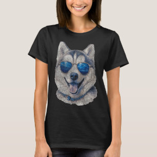 Camiseta Perro Husky Siberiano Cute Con Retrato De Gafas De