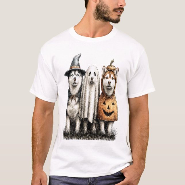 Camiseta Perro Husky Siberiano Fantasma de Halloween (Anverso)