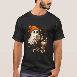 Camiseta Perro Husky Siberiano Fantasma de Halloween Camina