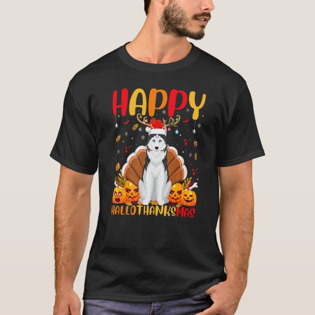 Camiseta Perro Husky Siberiano Feliz Perro Hellothanksmas (Anverso)