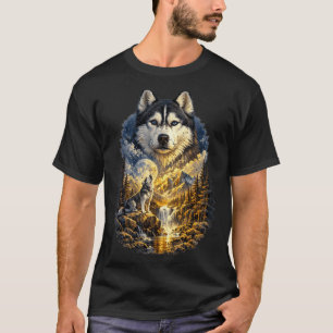Camiseta Perro Husky Siberiano Naturaleza Aullando a la Lun