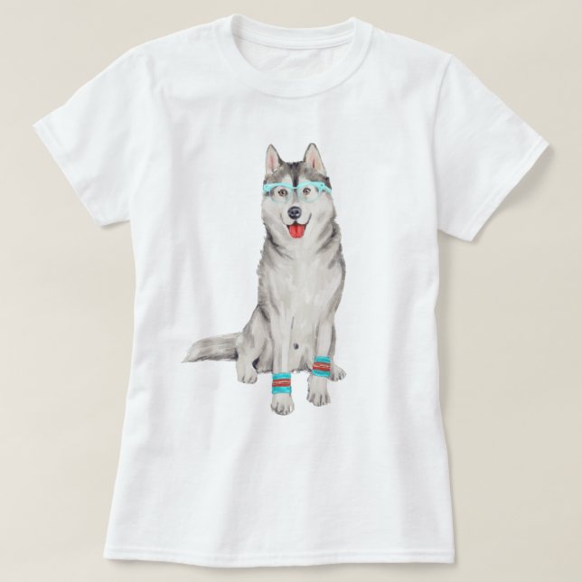 Camiseta Perro Husky Siberiano pintado a mano (Diseño del anverso)