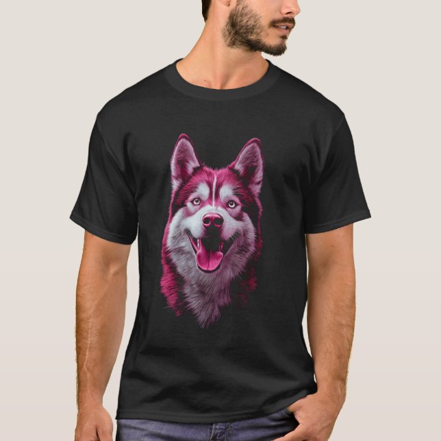 Camiseta Perro Husky Siberiano Rosa (Anverso)