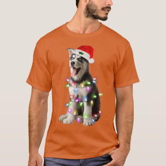 Camiseta Perro Husky Siberiano Santa Christmas Tree Luces X