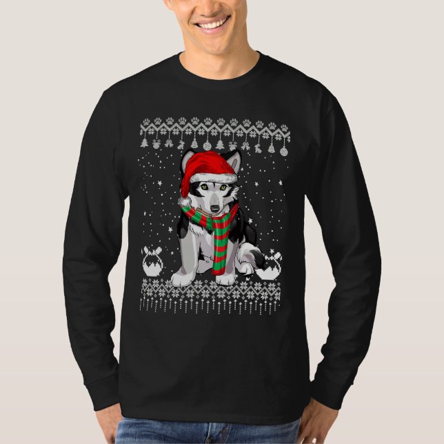 Camiseta Perro Husky Siberiano Santa Hat Navidad feo (Anverso)