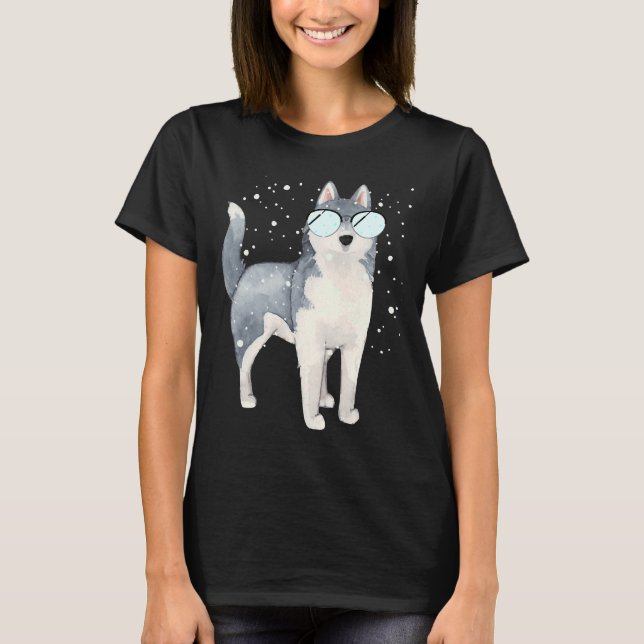 Camiseta Perro Husky Sled Con Gafas Del Limpiaparabrisas (Anverso)