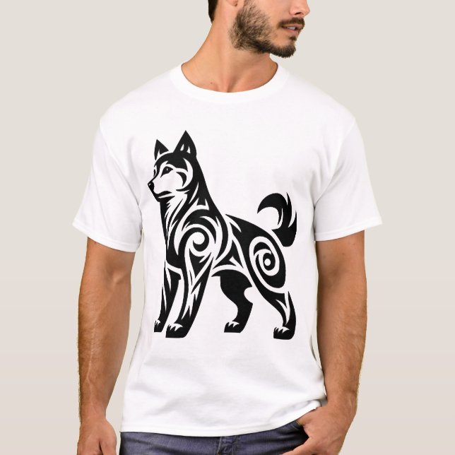 Camiseta Perro Husky Tribal Místico Poderoso (Anverso)