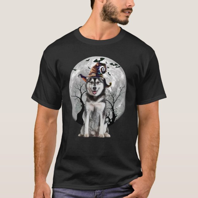Camiseta Perro Husky Y Perro De Halloween Moon (Anverso)