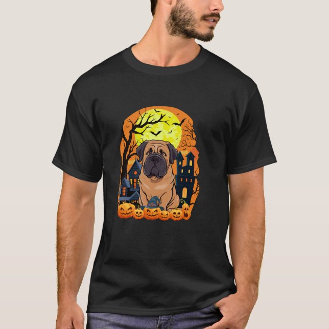 Camiseta Perro inglés escarnio con calabaza gracioso hallo (Anverso)