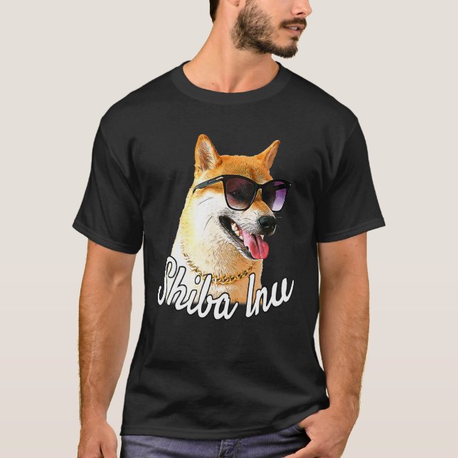 Camiseta Perro Inu Shiba con gafas de sol y cadena - Feliz  (Anverso)
