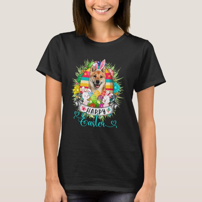 Camiseta Perro Inu Shiba en conejillos de Pascua Felices (Anverso)