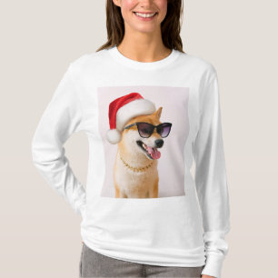 Camiseta Perro inu shiba en Santa Claus gorras rojos