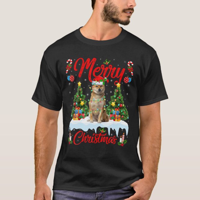 Camiseta Perro Inu Shiba enciende árbol de Navidad Santa Sh (Anverso)
