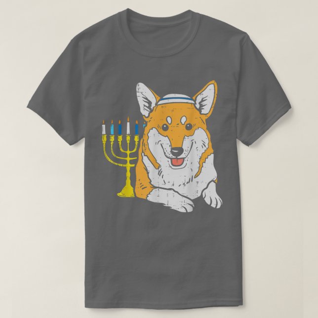 Camiseta Perro judío Corgi Menorah Hanukkah Pajamas Chanuka (Diseño del anverso)