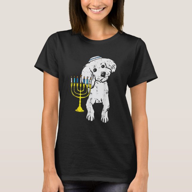 Camiseta Perro judío de perro de poodle Menorah Hanukkah Pa (Anverso)