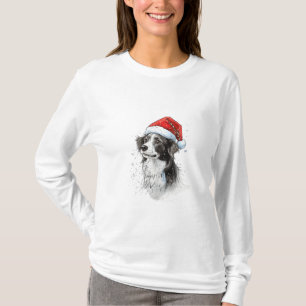 Camiseta Perro juguetón en Santa Hat con copos de nieve