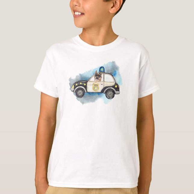 Camiseta Perro K-9 montando un auto policial (Anverso)