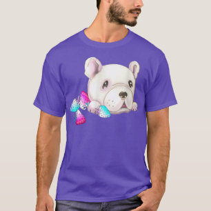 Camiseta Perro kawaii blanco francés lindo y fresa 