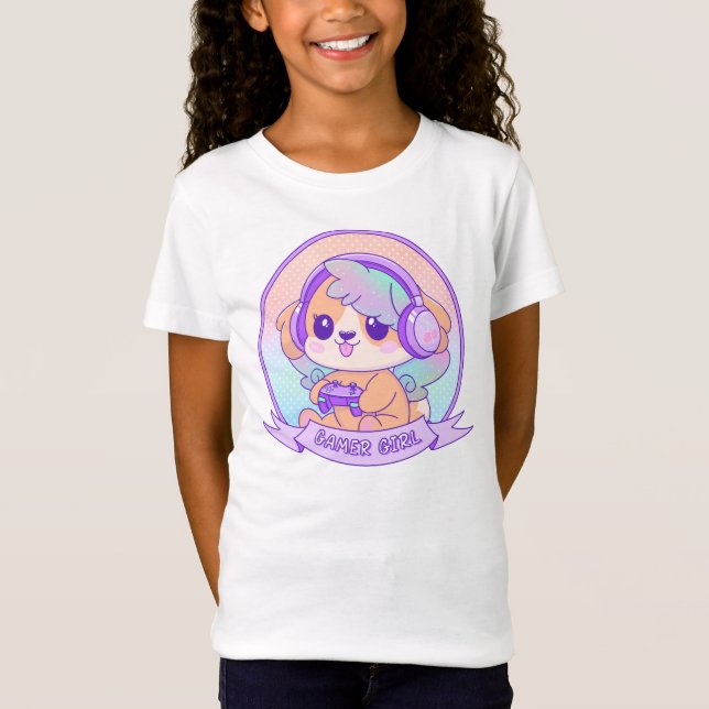 Camiseta Perro kawaii con Chica Wings Gamer regalo morado (Anverso)