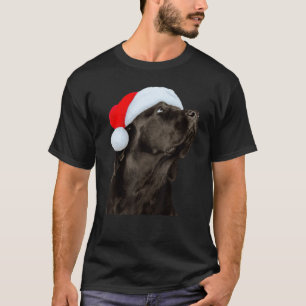 Camiseta Perro Lab Negro Sombrero de Santa Navidad Labrador