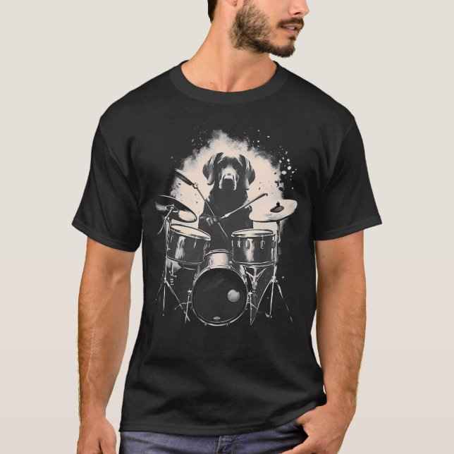 Camiseta Perro labrador divertido tocando la batería (Anverso)