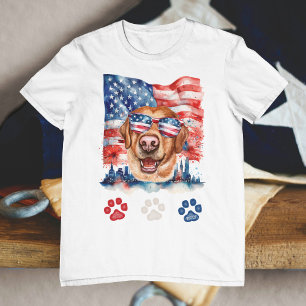 Camiseta Perro Labrador Rojo Blanco Azul Americano 4 de Jul
