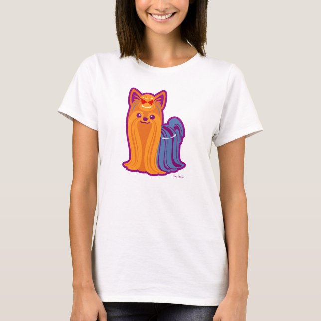 Camiseta Perro largo del dibujo animado de Yorkie del pelo (Anverso)