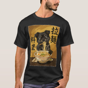 Camiseta Perro Lindo Comiendo Fideos Ramen Divertido Japón