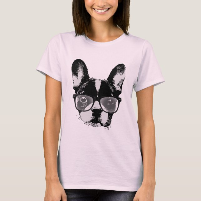Camiseta Perro lindo Nerdy del bulldog francés (Anverso)