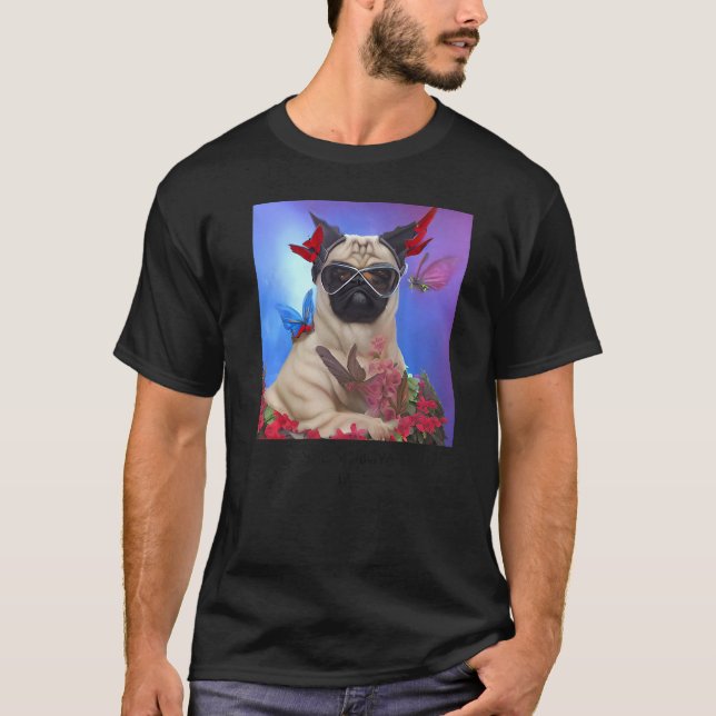 Camiseta Perro lindo pug con gafas de sol (Anverso)