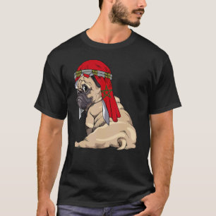 Camiseta Perro Lindo Pug Retro Bandera de Marruecos Orgullo