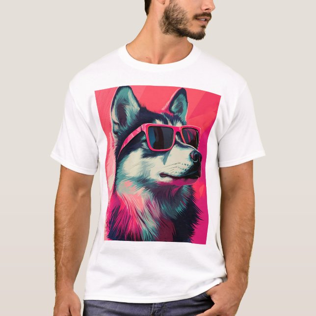 Camiseta Perro lindo Siberian Husky con gafas de sol (Anverso)