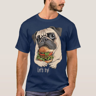 Camiseta Perro lindo y gracioso pug con hamburguesa