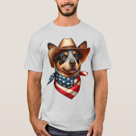 Camiseta Perro llevando un Gorra y una banda de bandera est