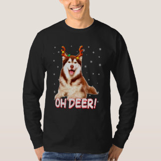 Camiseta Perro lobo siberiano Oh Ciervo  Perro Navidad  1