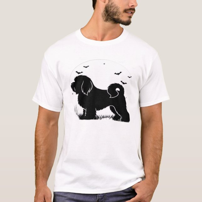 Camiseta Perro Lowchen � Silueta de Luna de Halloween Clási (Anverso)
