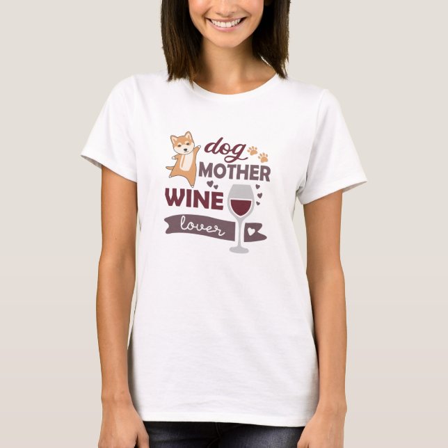 Camiseta Perro madre ama vino tinto Perro Shiba Vino rojo (Anverso)