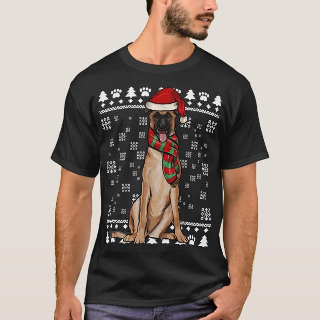 Camiseta Perro maliní belga Santa Hat Navidades feos (Anverso)