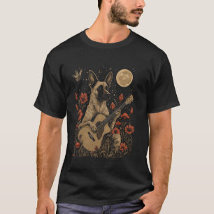 Camiseta Perro Malinois Belga Cottagecore Tocando Guitarra