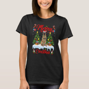 Camiseta Perro Malinois Enciende Árbol de Navidad Santa Mal