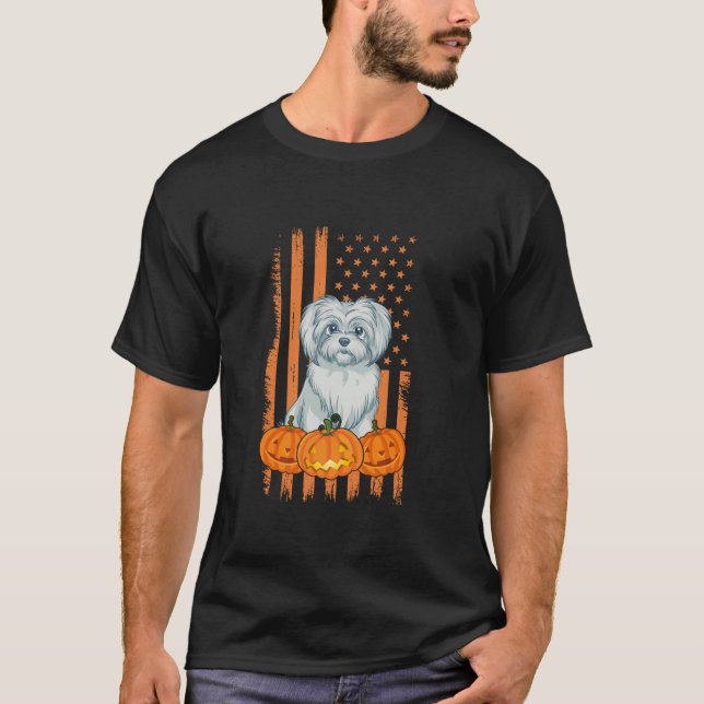 Camiseta Perro maltés Bandera estadounidense costo patrióti (Anverso)