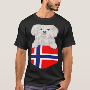 Camiseta Perro maltés con bandera de Noruega en bolsillo