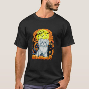 Camiseta Perro maltés con calabazas graciosamente espeluzna