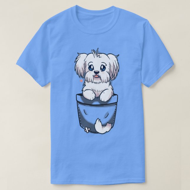 Camiseta Perro maltés de bolsillo lindo (Diseño del anverso)