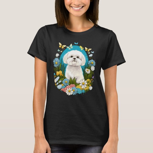 Camiseta Perro maltés de Pascua Bunny Eggg perro en maltes  (Anverso)