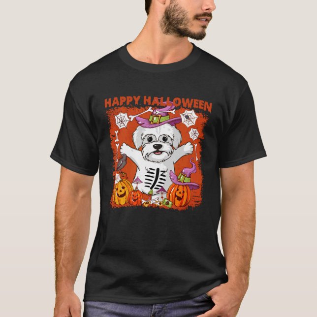 Camiseta Perro maltés feliz Halloween (Anverso)